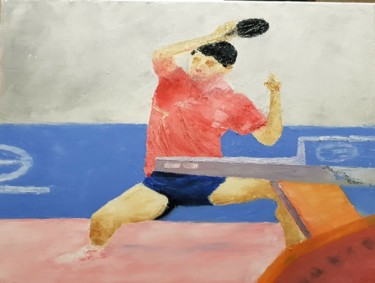 Pittura intitolato "Joueur de Ping Pong" da Claude Bonnin, Opera d'arte originale, Olio