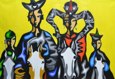 Pintura titulada "On Naadam Day" por Bono, Obra de arte original, Oleo