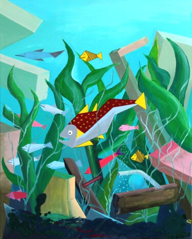 Картина под названием "Subacvatic life" - Bonsanthy, Подлинное произведение искусства, Акрил Установлен на Деревянная рама д…