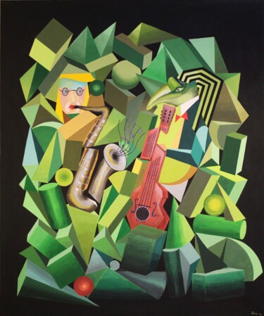 Schilderij getiteld "The Stars Duett" door Bonsanthy, Origineel Kunstwerk, Acryl Gemonteerd op Frame voor houten brancard