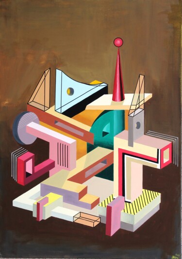 Painting titled "Geometric Shapes" by Bonsanthy, Original Artwork, Acrylic Mounted on Wood Stretcher frame