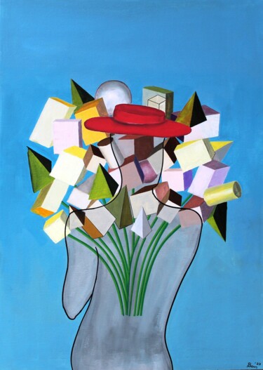 Painting titled "The glassy flower s…" by Bonsanthy, Original Artwork, Oil Mounted on Cardboard