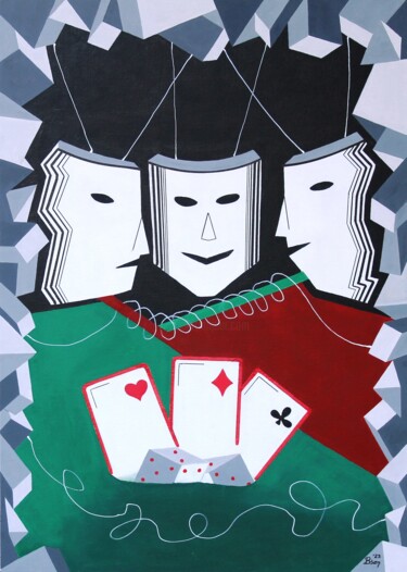绘画 标题为“Card Players” 由Bonsanthy, 原创艺术品, 丙烯