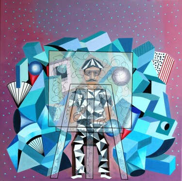 Картина под названием "The cubist Painter" - Bonsanthy, Подлинное произведение искусства, Акрил Установлен на Деревянная рам…