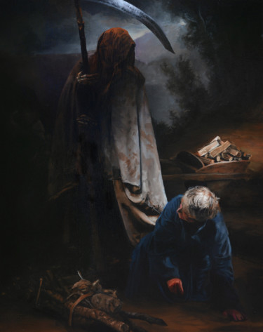 La mort et le bucheron Peinture intitulée "La mort et le buche…" par Bonsard, Œuvre d'art originale, Huile
