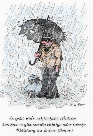 Drawing titled "Schlechtes Wetter" by Boosartigkeiten Von Hans Boos, Original Artwork, Conté