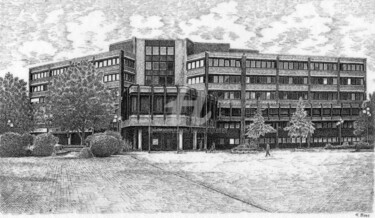 Zeichnungen mit dem Titel "Rathaus der Stadt K…" von Boosartigkeiten Von Hans Boos, Original-Kunstwerk, Kohle