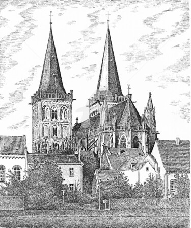 Drawing titled "Xantener Dom St. Vi…" by Boosartigkeiten Von Hans Boos, Original Artwork, Ink