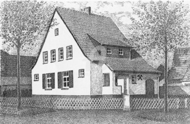 Disegno intitolato "Haus des Bergmanns…" da Boosartigkeiten Von Hans Boos, Opera d'arte originale, Carbone