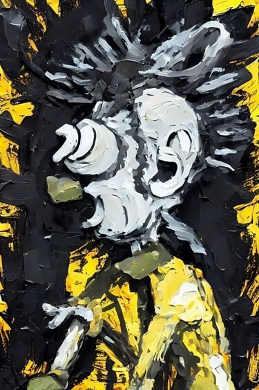 Digitale Kunst mit dem Titel "Black-yellow-white" von Boris Tetiushin, Original-Kunstwerk, Öl