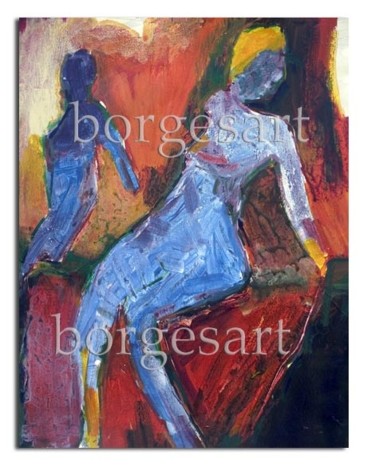 Painting titled "Blue Divas" by Borgesart, Original Artwork, Oil