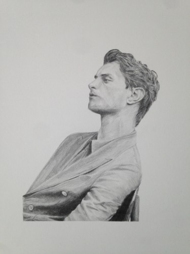 Drawing titled "Portrait au crayon" by Sandrine Borgniet, Original Artwork, Graphite