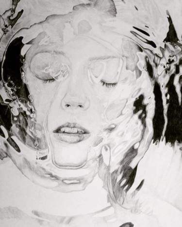 Dessin intitulée "Femme sous l'eau" par Sandrine Borgniet, Œuvre d'art originale, Graphite