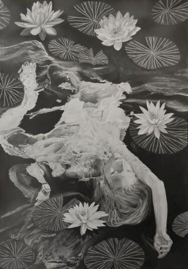 Рисунок под названием "Ophelia" - Sandrine Borgniet, Подлинное произведение искусства, Карандаш
