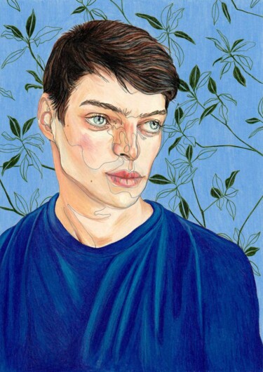 Рисунок под названием "Portrait of Matthew…" - Sandrine Borgniet, Подлинное произведение искусства, Карандаш