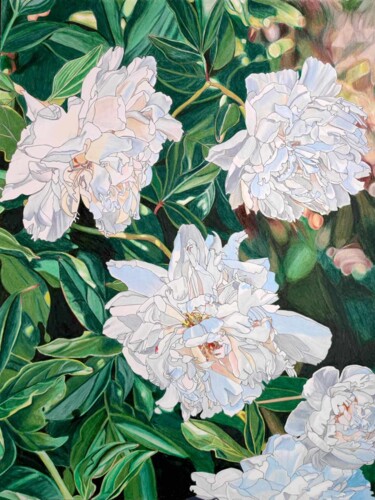 Рисунок под названием "White peonies" - Sandrine Borgniet, Подлинное произведение искусства, Карандаш