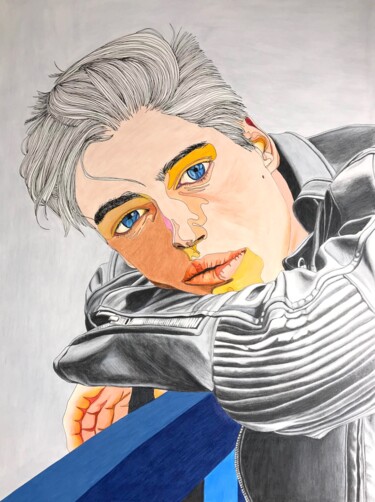 Рисунок под названием "Portrait de Nick Vo…" - Sandrine Borgniet, Подлинное произведение искусства, Карандаш