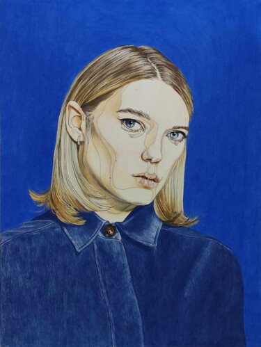 Рисунок под названием "Portrait de Léa Sey…" - Sandrine Borgniet, Подлинное произведение искусства, Карандаш