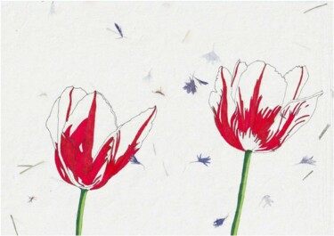 Σχέδιο με τίτλο "Tulipes blanches au…" από Sandrine Borgniet, Αυθεντικά έργα τέχνης, Μαρκαδόρος