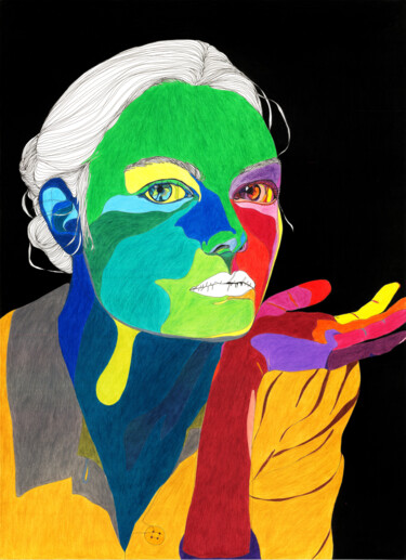 Dessin intitulée "Portrait linéaire c…" par Sandrine Borgniet, Œuvre d'art originale, Crayon