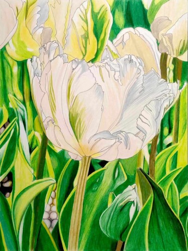 Zeichnungen mit dem Titel "Tulip field" von Sandrine Borgniet, Original-Kunstwerk, Bleistift