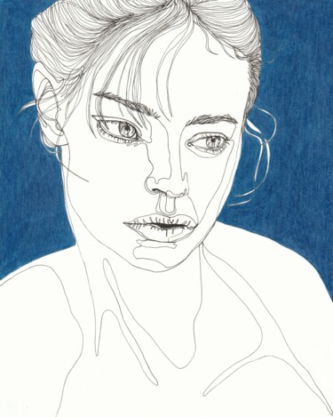 Рисунок под названием "Portrait de femme b…" - Sandrine Borgniet, Подлинное произведение искусства, Маркер