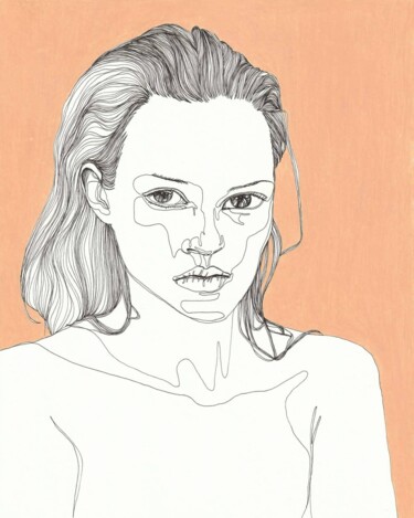 Tekening getiteld "Portrait de femme a…" door Sandrine Borgniet, Origineel Kunstwerk, Marker