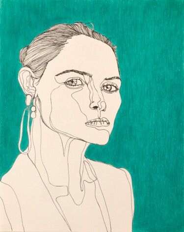 「Portrait de femme t…」というタイトルの描画 Sandrine Borgnietによって, オリジナルのアートワーク, マーカー