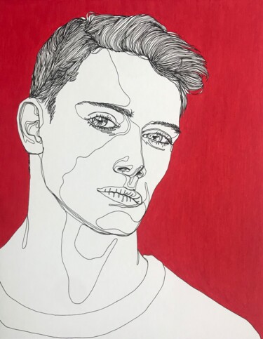Drawing titled "Portrait d'homme ro…" by Sandrine Borgniet, Original Artwork, Marker