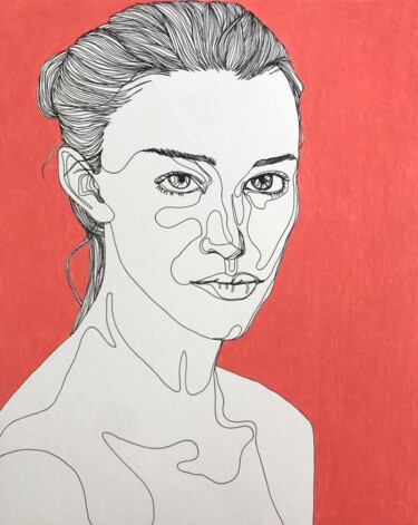 Tekening getiteld "Portrait de femme c…" door Sandrine Borgniet, Origineel Kunstwerk, Marker