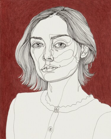 Desenho intitulada "Portrait d'Inès Lon…" por Sandrine Borgniet, Obras de arte originais, Marcador