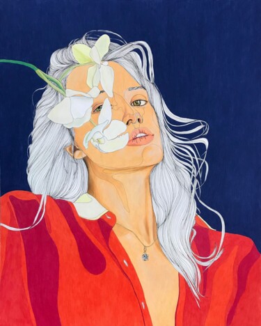 Dessin intitulée "Portrait de femme à…" par Sandrine Borgniet, Œuvre d'art originale, Crayon