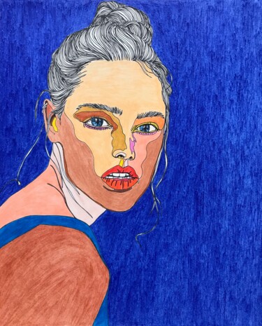 Dessin intitulée "Portrait linéaire c…" par Sandrine Borgniet, Œuvre d'art originale, Crayon
