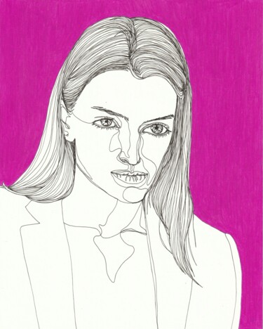 Disegno intitolato "Portrait de femme f…" da Sandrine Borgniet, Opera d'arte originale, Pennarello