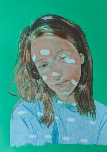 Dessin intitulée "Autoportrait" par Sandrine Borgniet, Œuvre d'art originale, Crayon