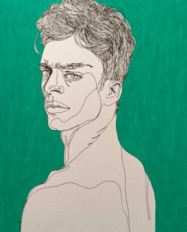 Рисунок под названием "Portrait d'homme ve…" - Sandrine Borgniet, Подлинное произведение искусства, Карандаш
