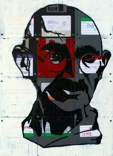 Painting titled "Gandhi" by Boriani 2.0, Original Artwork, Enamel