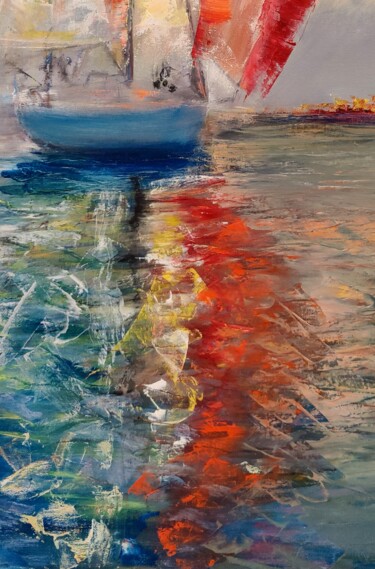 Malerei mit dem Titel "Sailing into the su…" von Boris Deriy (Border), Original-Kunstwerk, Öl