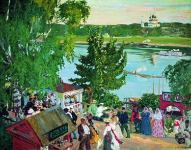 Pittura intitolato "Promenade le long d…" da Boris Koustodiev, Opera d'arte originale, Olio