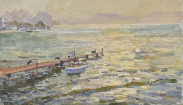 Pintura intitulada "Boats" por Boris Litovchenko, Obras de arte originais, Óleo