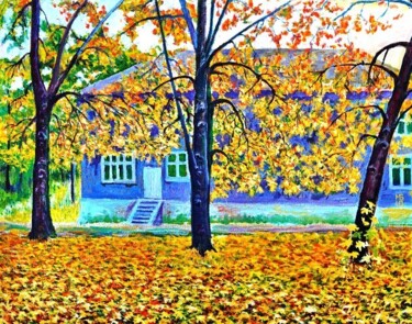 Картина под названием "The autumn" - Boris Mandrykin, Подлинное произведение искусства, Масло