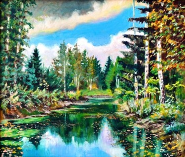 Картина под названием "The pond" - Boris Mandrykin, Подлинное произведение искусства