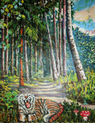 Картина под названием "A little tiger" - Boris Mandrykin, Подлинное произведение искусства, Масло