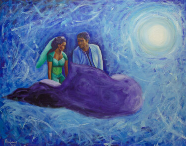Painting titled "Aladdin and Jasmine" by Boris Subotic, Original Artwork, Oil Mounted on Wood Stretcher frame