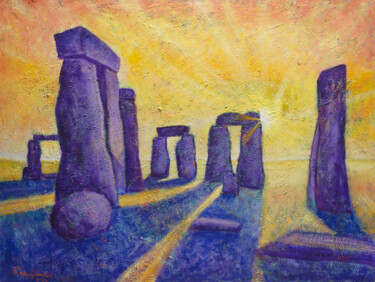 Painting titled "Stonehenge" by Boris Subotic, Original Artwork, Oil Mounted on Wood Stretcher frame