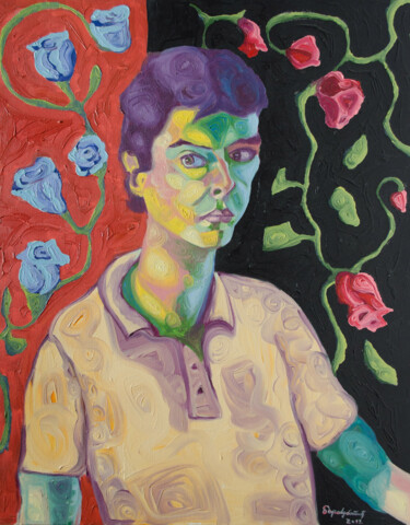Картина под названием "Self-portrait dr. J…" - Boris Subotic, Подлинное произведение искусства, Масло Установлен на Деревянн…