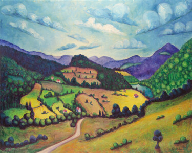 Painting titled "Mount Tara" by Boris Subotic, Original Artwork, Oil Mounted on Wood Stretcher frame