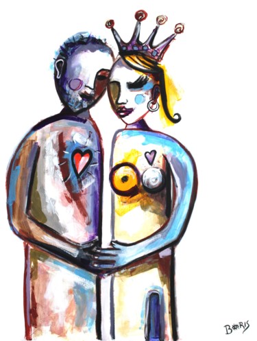 Malerei mit dem Titel "Le couple" von Boris Akielaszek, Original-Kunstwerk