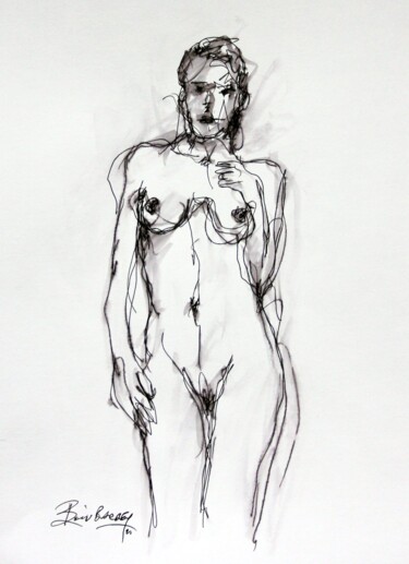 Tekening getiteld "Debout" door Boris Barbey, Origineel Kunstwerk, Inkt