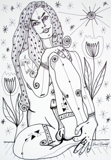 Zeichnungen mit dem Titel "Tout en poésie" von Boris Barbey, Original-Kunstwerk, Tinte